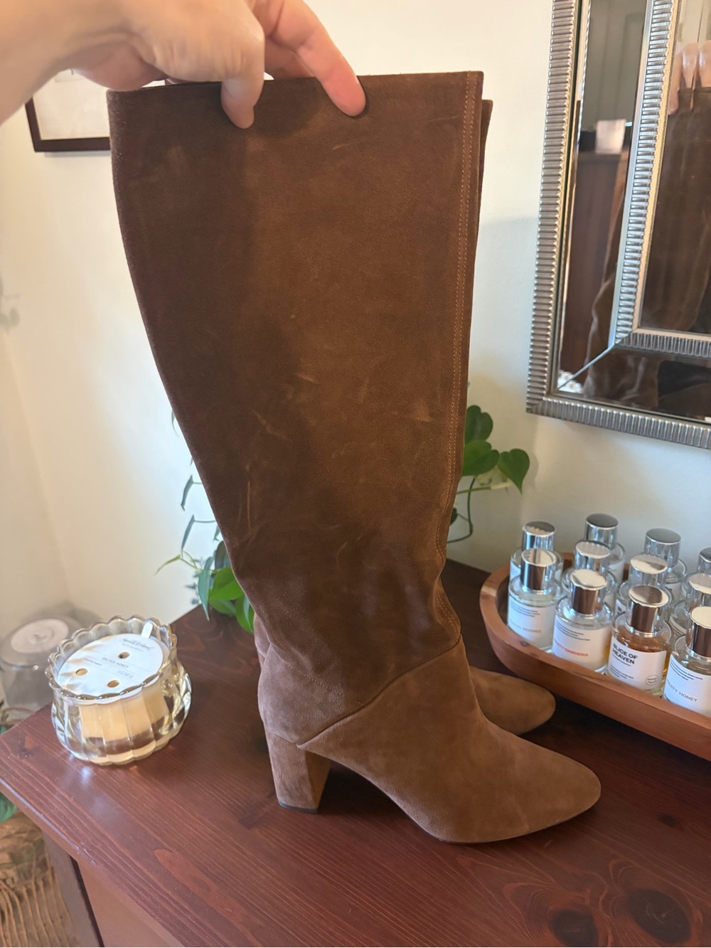 Banana Republic Brown Suede Knee-High Block Heel Slouchy Boots